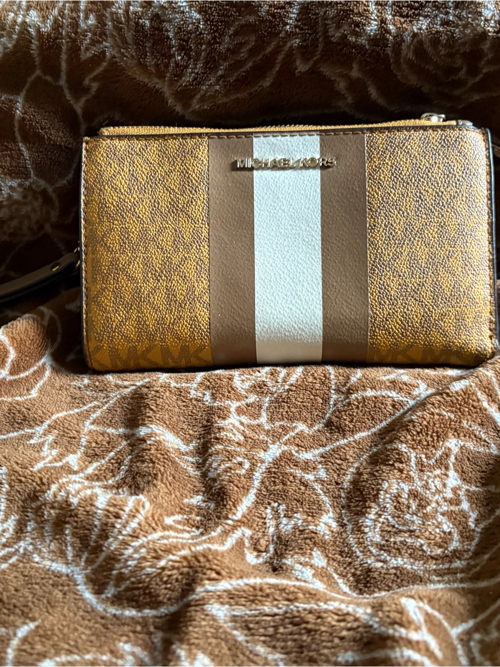 MICHAEL Michael Kors Brown and White Stripe Wristlet Clutch - Picture 2 of 4